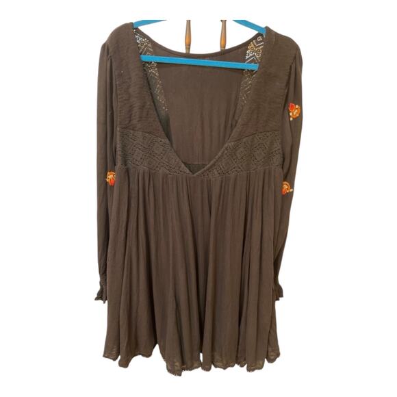 Free People Mohave Embroidered Mini Dress Black sz Large - Picture 2 of 7